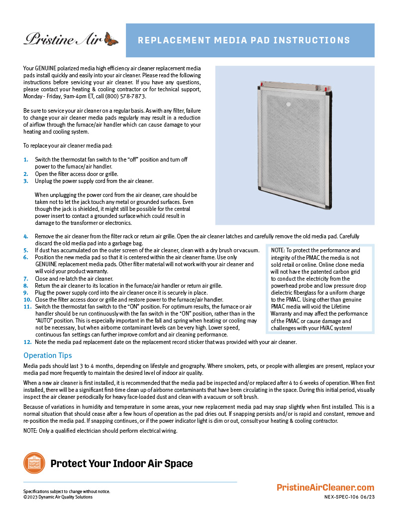 Resources Download Spec Sheets Pristine Air Whole House Air Cleaners